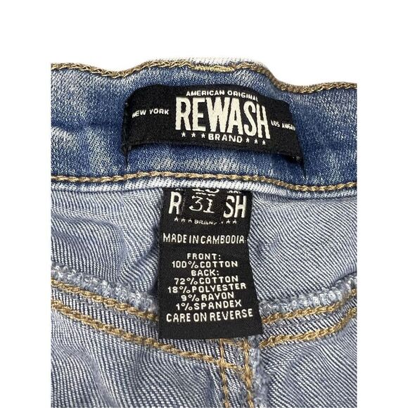 REWASH Women’s 31 High Rise Jean Shorts Distressed Stretch Denim - Picture 3 of 4